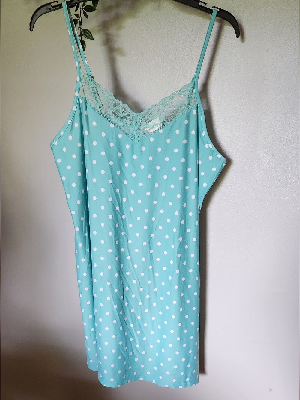 Lace-Trim Chemise Nightdress - Aqua Blue